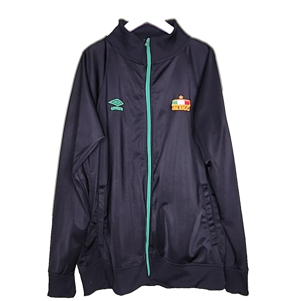 Umbro Mexico Jacket L Black Soccer Full Zip Long Sleeve Pockets Sports Active